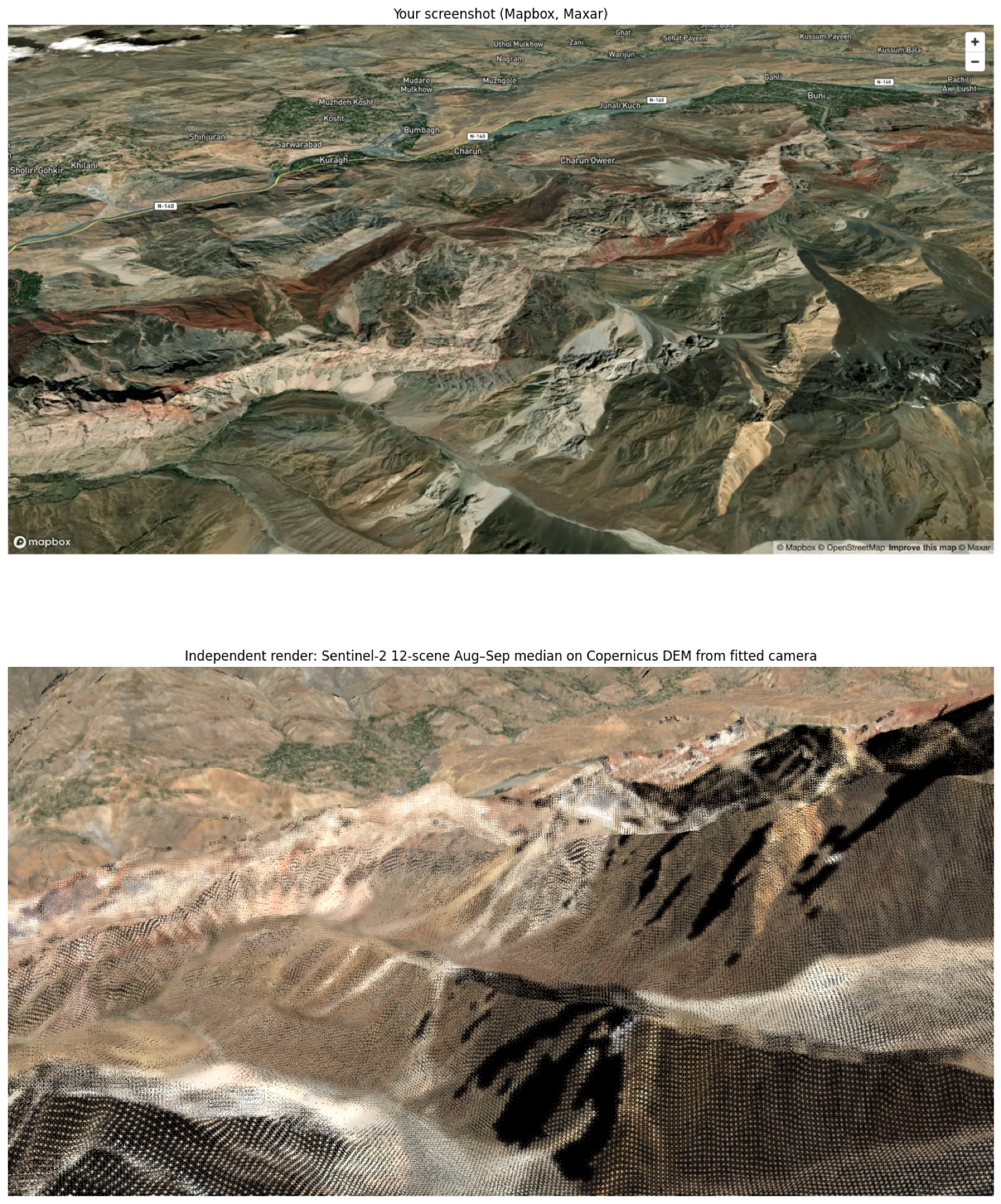 Screenshot compared with an independent render from the fitted camera