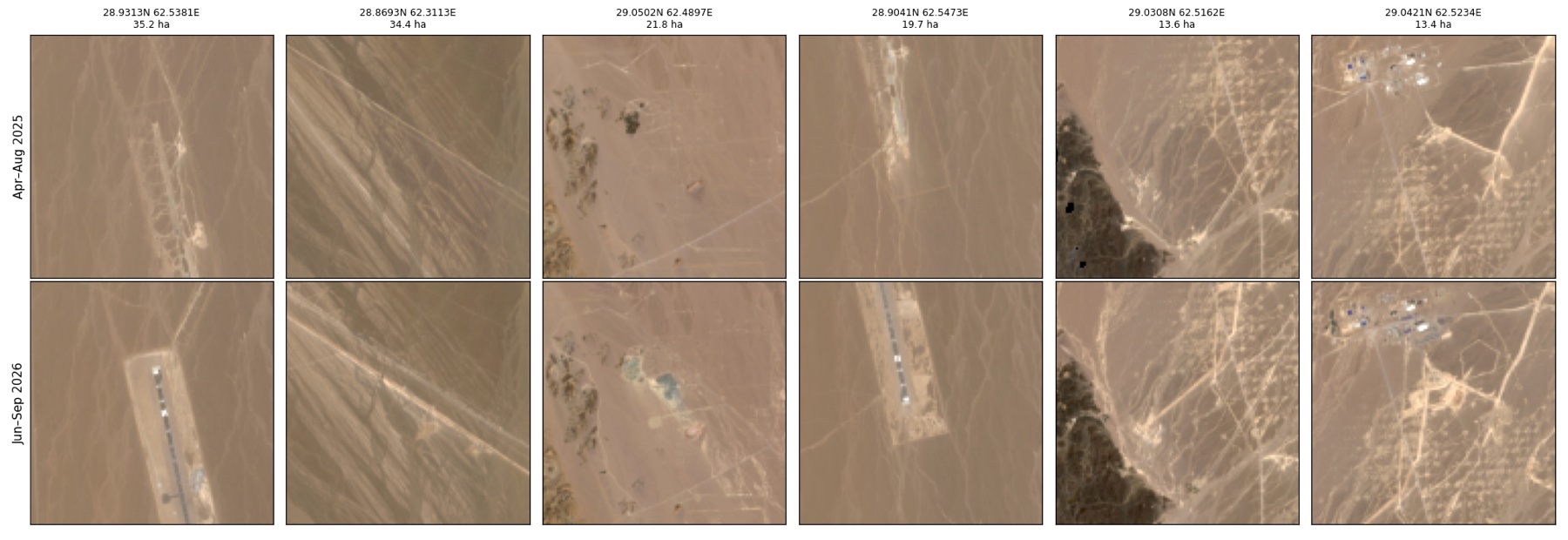 Sentinel-2 before and after chips of construction sites